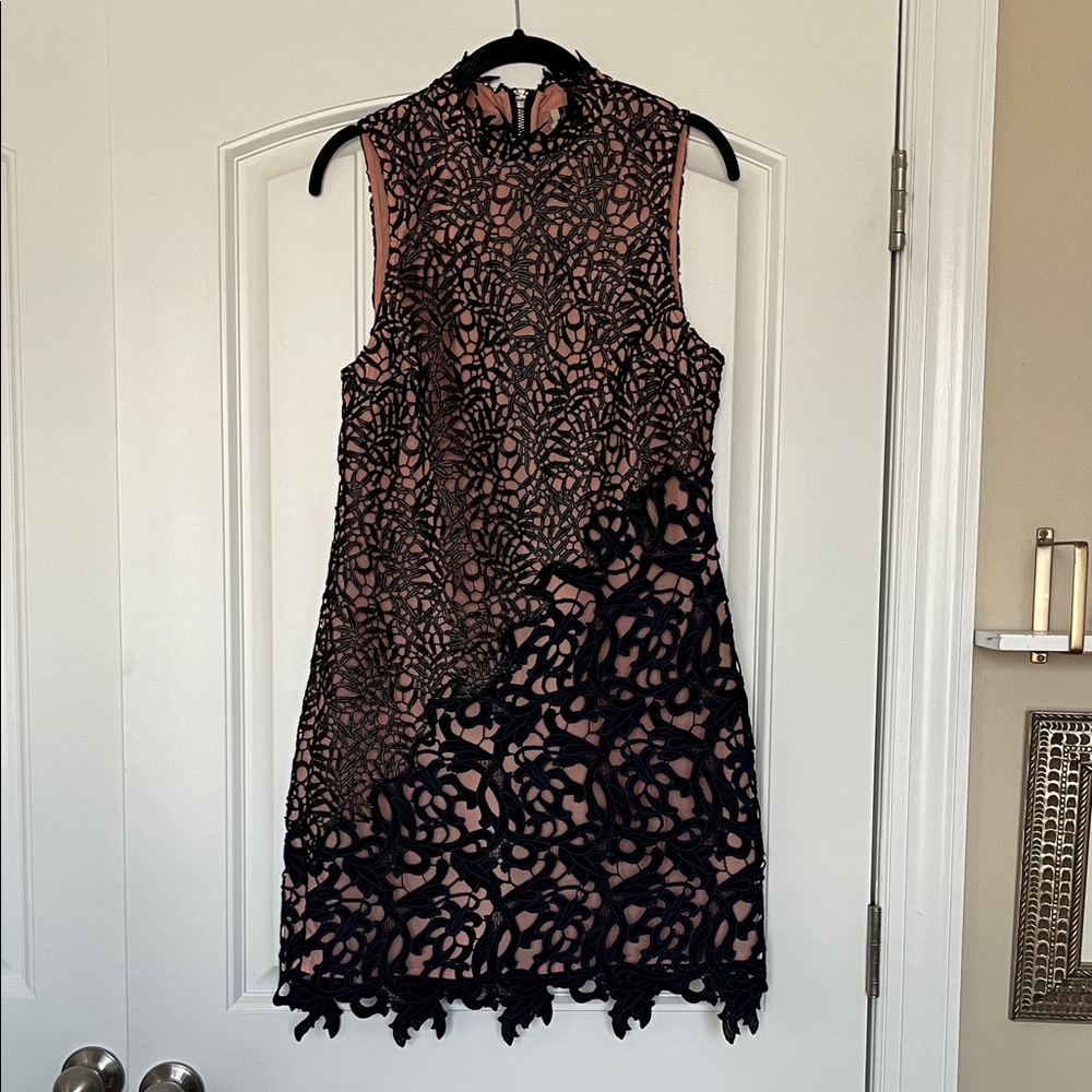 Topshop Asymmetrical Black and Blue Open Lace Sheath Dress Size 6